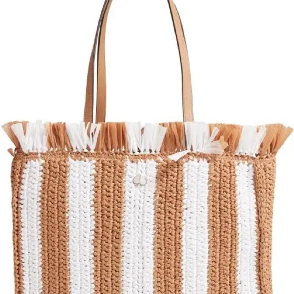 NWT Kate Spade Sam Two-Toned Stripe Straw Satchel Handbag
